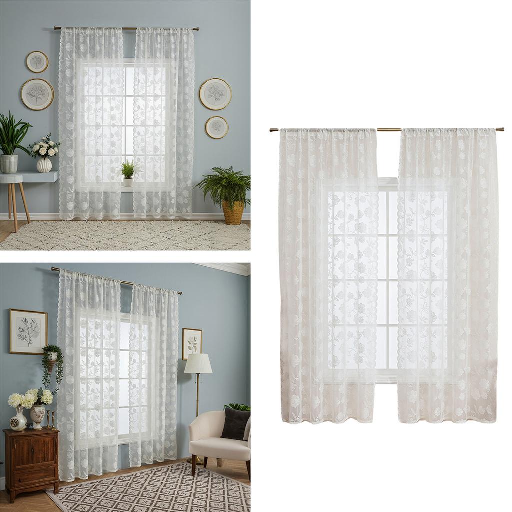 Lightweight Fabric Panel With Textured Embroidery And Rod Pocket Flower Lace Semi Sheer Curtain Drape For House Styling