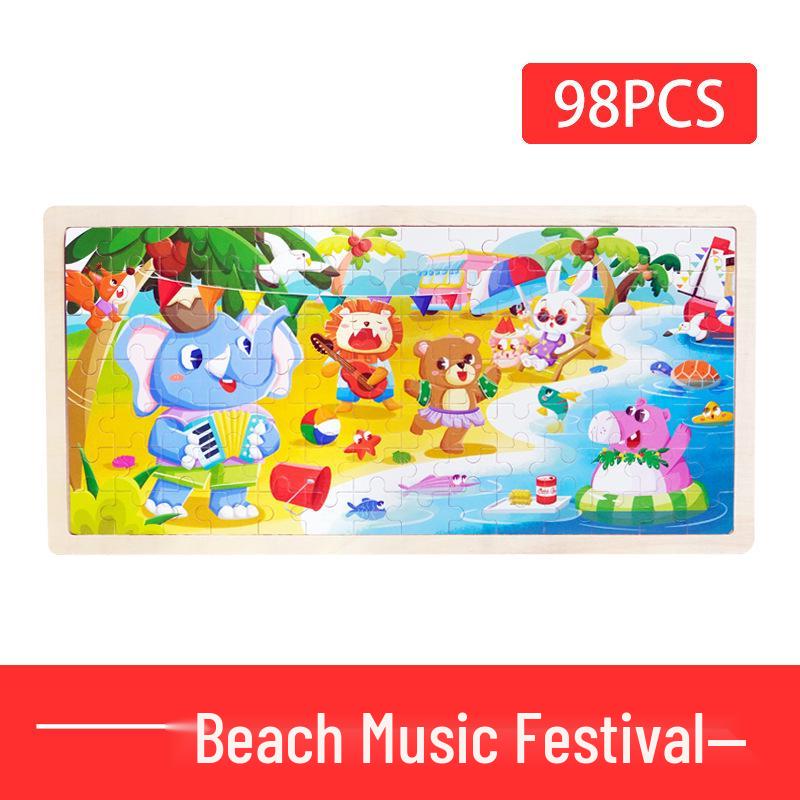 Wooden Animal Cartoon Jigsaw Puzzle Board - 30, 60, 98, 120-piece Toy for Early Childhood Education
