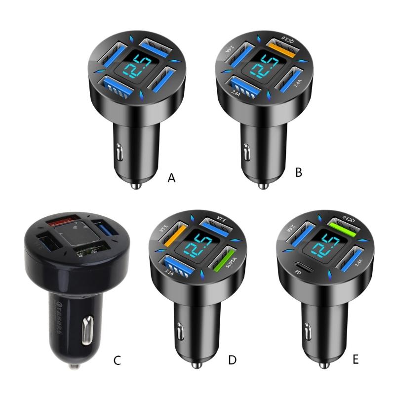 Car Charger Stable Current Output 4.8A QC3.0 22.5W 66W PD20W QC3.0 2.4A LED Light One For Four Laptop Cellphone Charger