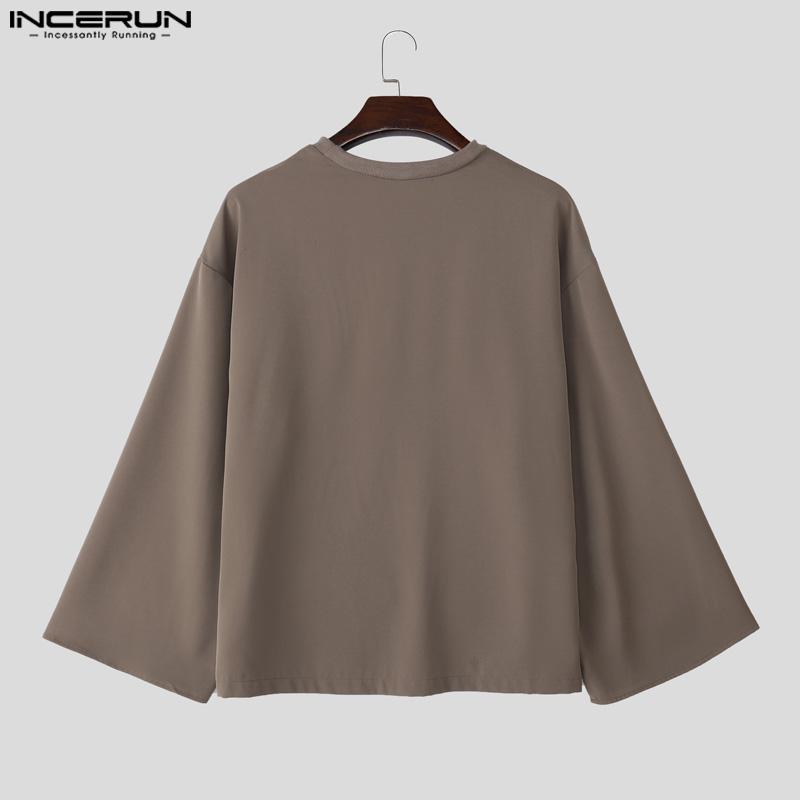 INCERUN Two Piece Suit Men Drop Shoulder Long Sleeve Tops Long Pants Casual Sets