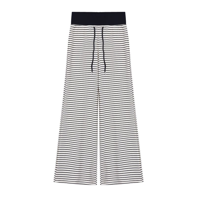 Kumikumi Casual Suit Fake Two-Piece Stitching Long Sleeve T-shirt Women Fall Stripes Drawstring Loose Pants Two-piece Set