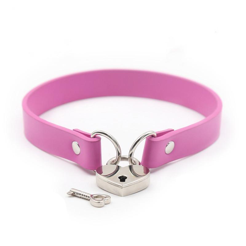 High Quality Role Play Metal Heart Lock Bondage Choker Collar For Women Girls Necklace Metal Leather Goth Anime Cosplay Gift