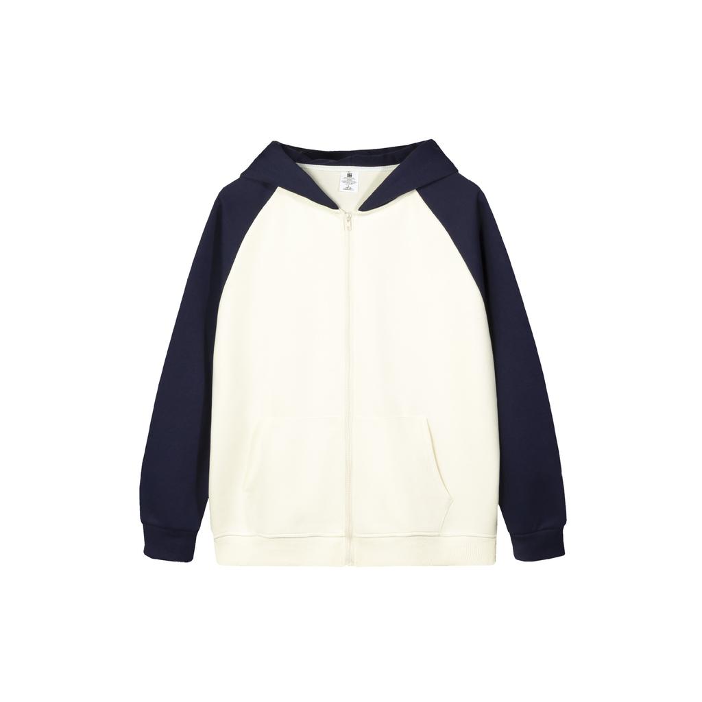 Módní mikina na zip v barevném bloku, mladistvý trend, volná, unisex, ležérní, se spuštěnými rameny, kontrastní kardiganová bunda, mladistvá, populární mikina