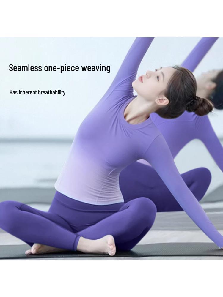 Gradient Yoga Wear Women's Long Sleeve Knit Slimming One-Piece for Pilates, Running, and Fitness.