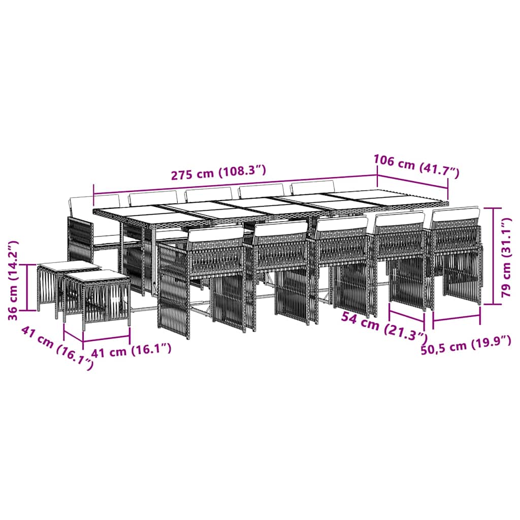 15 piece outdoor dining set with cushions beige mixed poly rattan