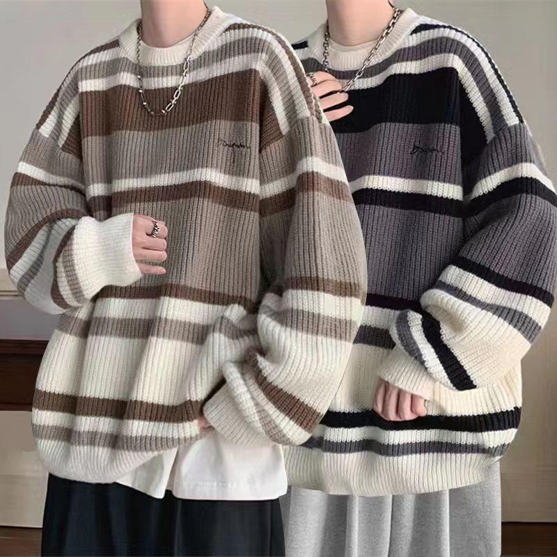 Pánský japonský retro pruhovaný pletený kardigan - Zimní volný svetr