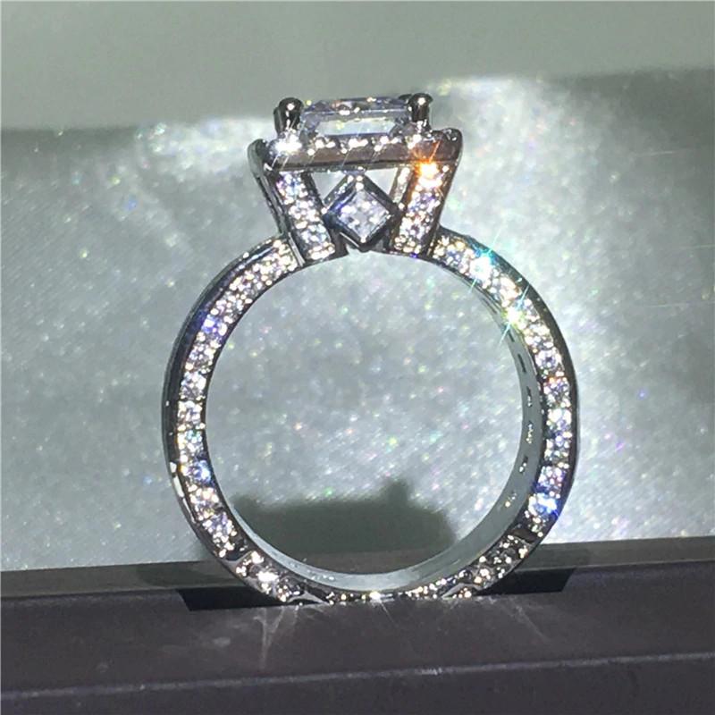 Silver Sparkling Diamond Square Ring, Light Luxury Engagement Accessory, Versatile And Fashionable Women'S Ring For Daily Use