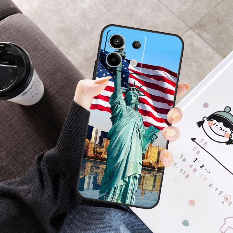America Flag Statue of Liberty Cover For Xiaomi Redmi Note 14 13 10 11 12 15 Pro Plus Case For Redmi 15C 13C 12C 10C 14C 15