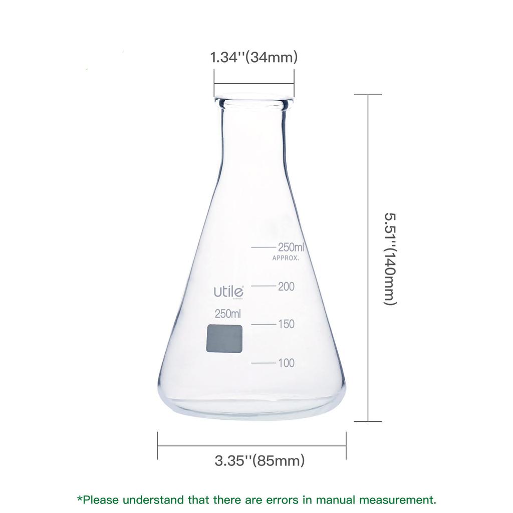 Sada skleněných Erlenmeyerových baněk, 500 ml úzké hrdlo, 6ks Borosilikátové 3,3 kuželové baňky pro laboratoř s tištěnou stupnicí
