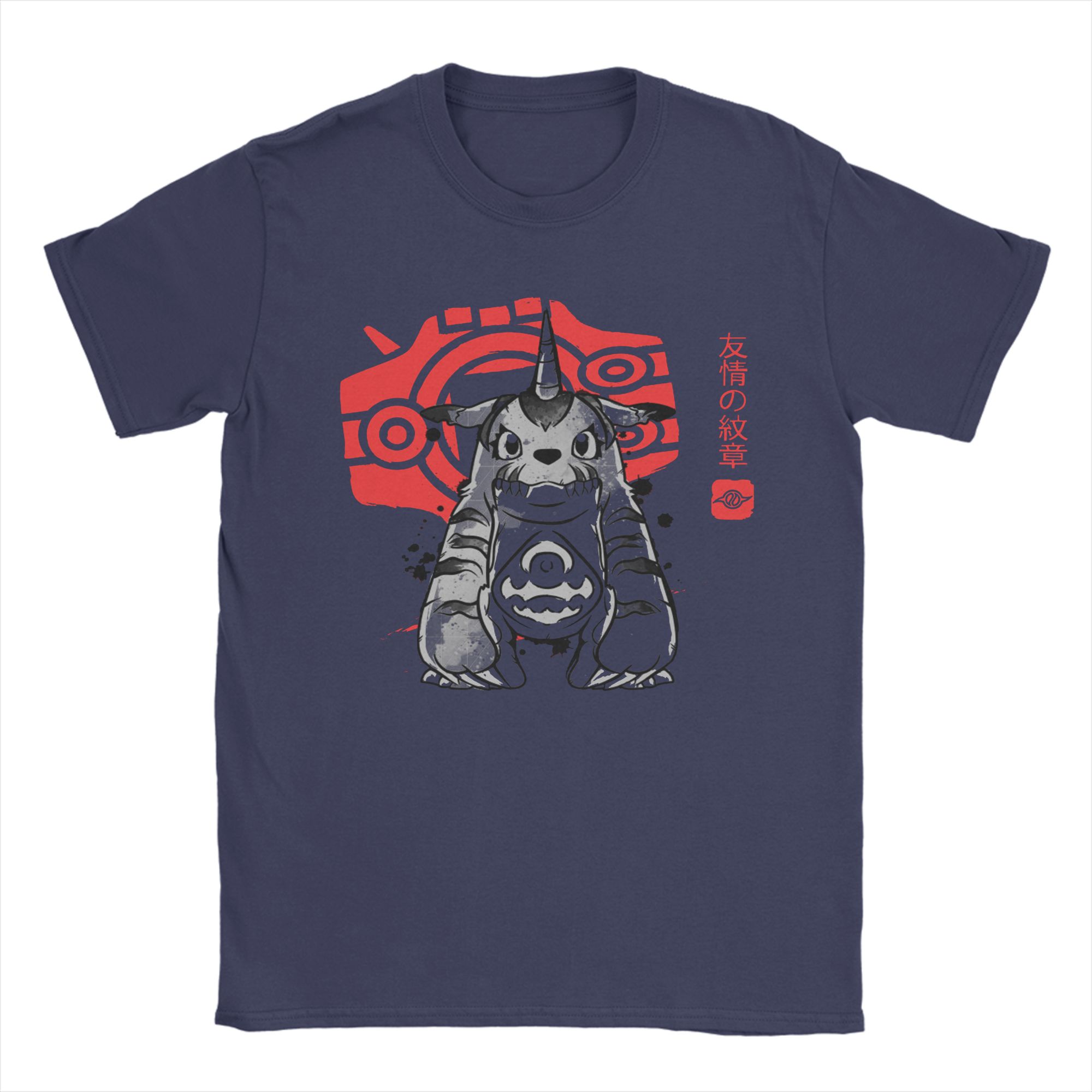 Print Friendship Sumi-e T Shirt Men Crewneck Short Sleeve Tops Shirts Digimon Nostalgic Anime Cotton Summer Tops 4XL