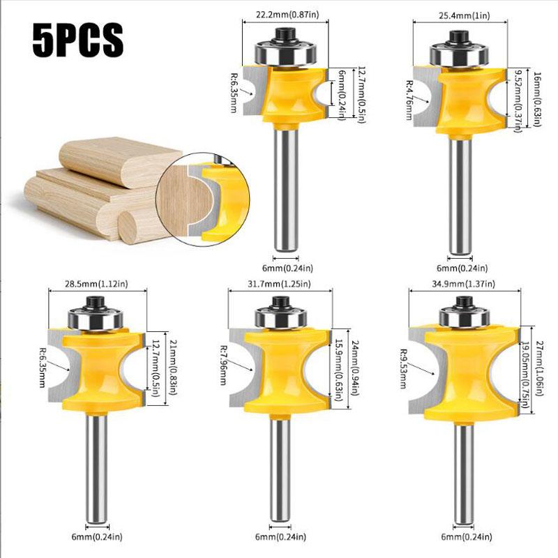 6mm Shank 1/4inch Shank Half Round Bit Convex Edging Bits for Wood End Mill Woodworking Tool Industrial Grade Milling Cutter
