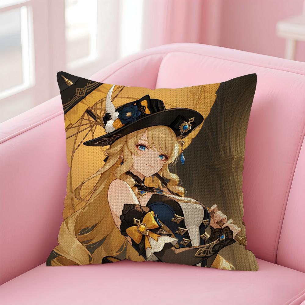 Game Navia Genshin Cushion Cover Natural Linen Pillow Case DoubleSided Print Decorative Sofa Pillowcase Home Decor Gift 30x30cm