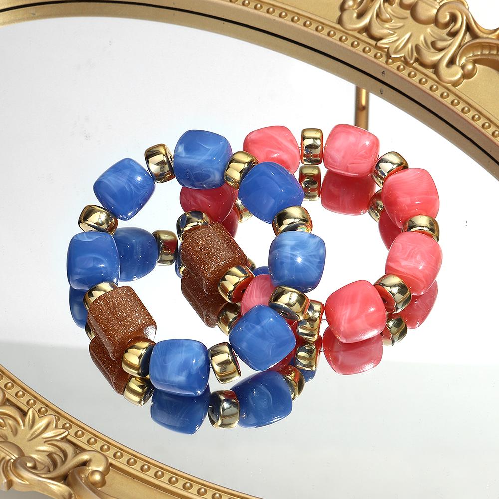 Fashion Acrylic Big Square Beads Bracelet for Women New Trendy Colorful Imitation Stone Strechy Bracelets Statement Jewelry Gift