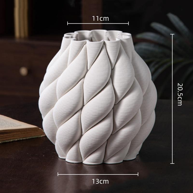 Three-dimensional Ceramic Vase White Geometric Circle Streak Flower Vase Ceramic Handicraft Floral Arrangement Accessories
