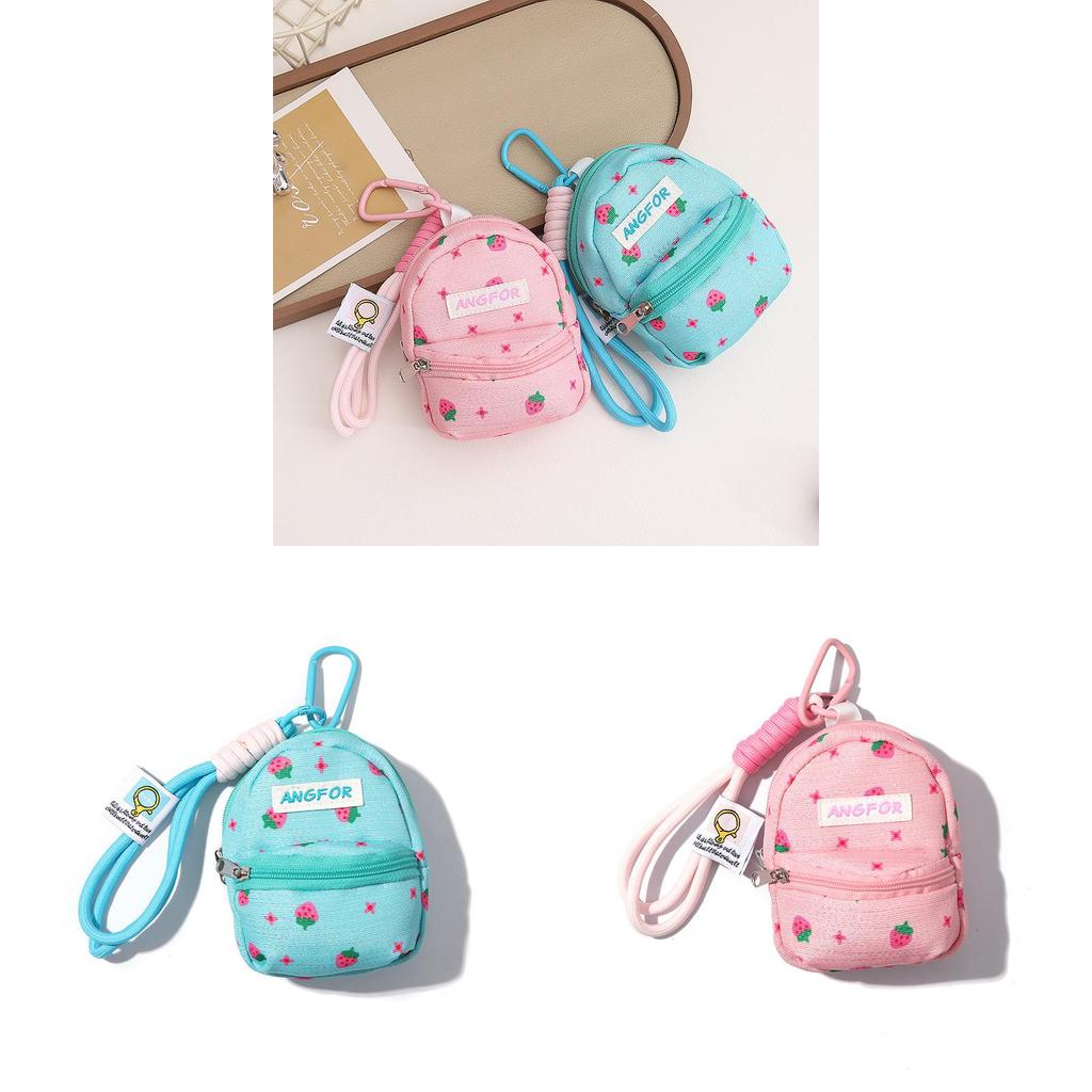 Strawberry Pattern Polyester Keychain Wallet With Durable Material For Daily Use
