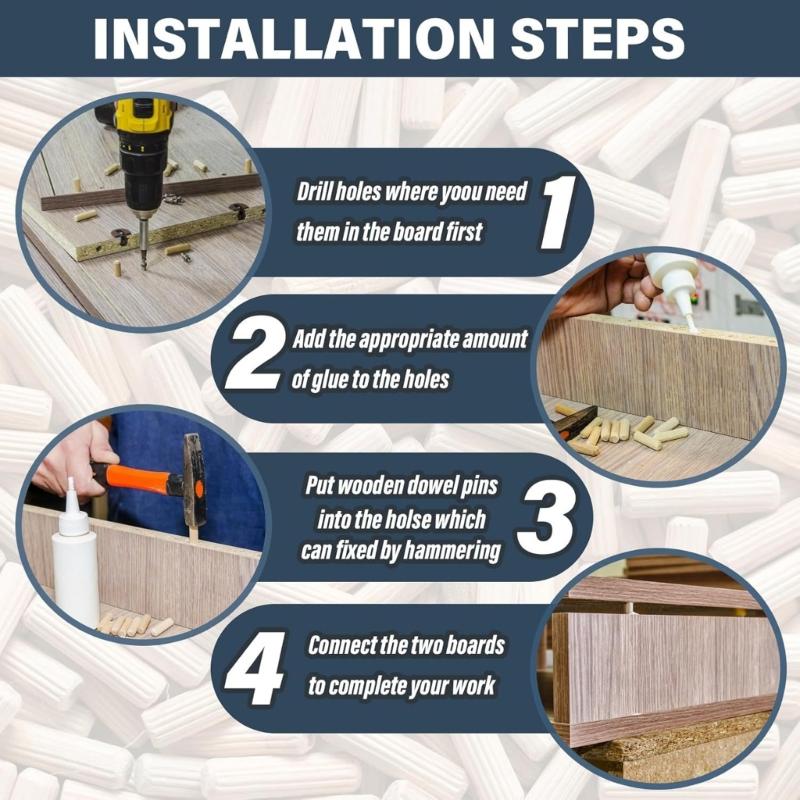 225Pcs 6/8/10mm Wood Dowels Furniture Fitting Dowel Pin Hard Wood Grooved Plugs Furniture Woodwork Grooved Fluted Pin