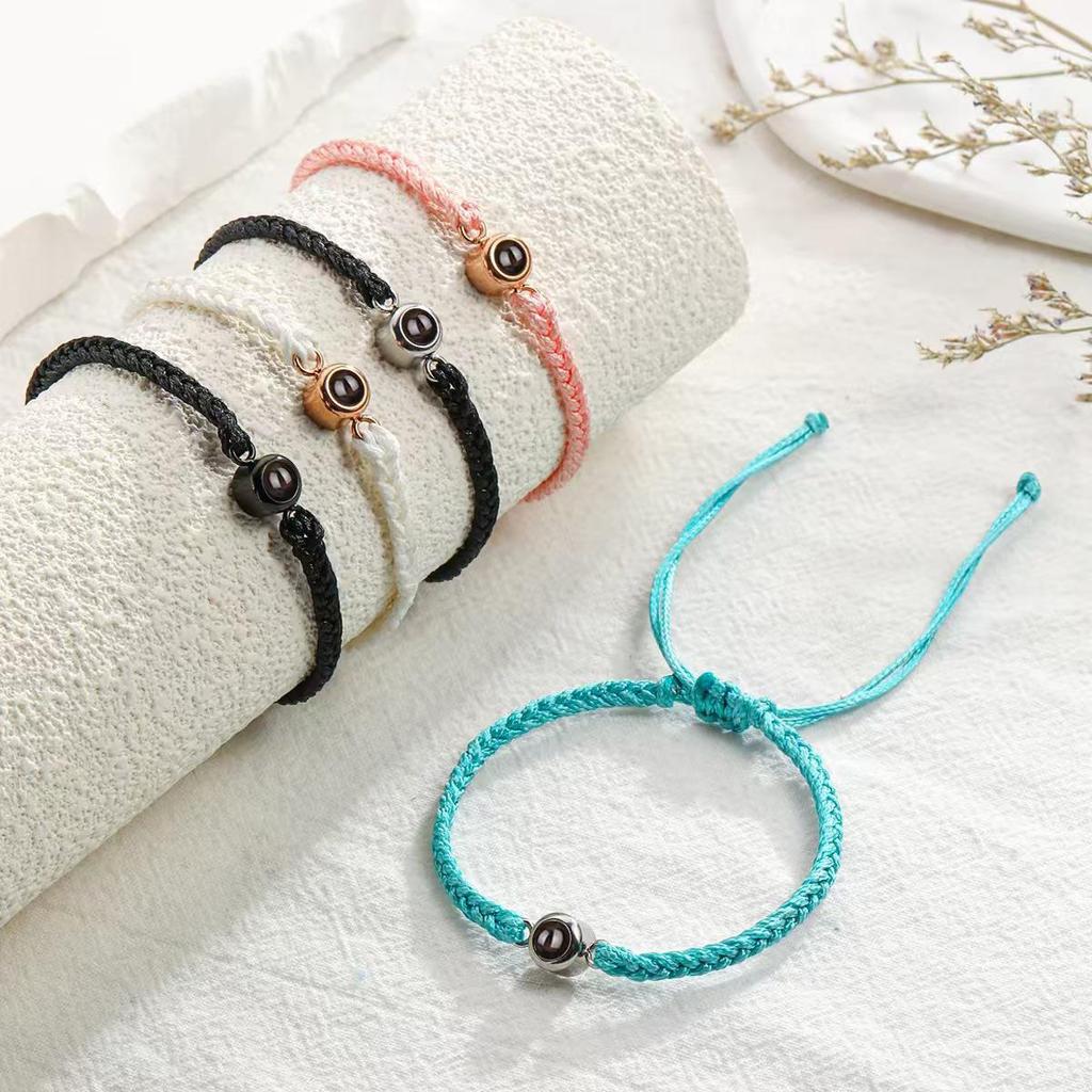 Handmade Woven Stainless Steel Bracelet with Custom Photo and 'I Love You' In 100 Languages Projection