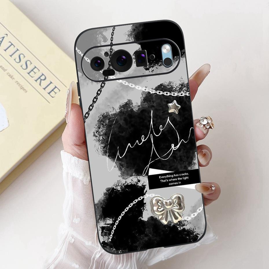 Fashion Painting Phone Case For Google Pixel 9 Pro 9A Black Silicone Soft Cover For Google Pixel9 9A 9Pro Cases Bumpers