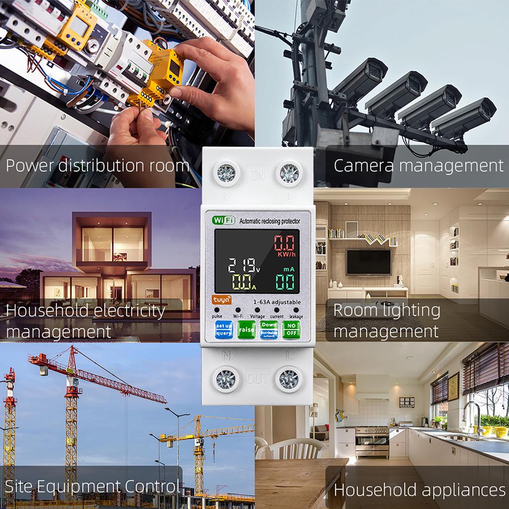 Tuya WiFi Intelligent Circuit Breaker Backlit Single Phase Energy Meter Auto Reclosing Protector with LCD Display