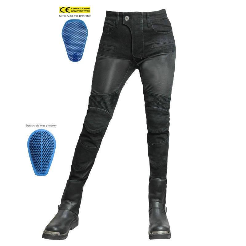 Women Motorcycle Riding Pants Denim Mesh Breathable Fall Protection Gear Knight Style Protective Clothing XXS серый