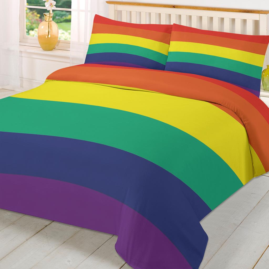 Colorful Rainbow Stripes Simple Duvet Cover With Pillow Case Custom 3pcs Bedding Set Quilt Cover Double Bed Home Textile