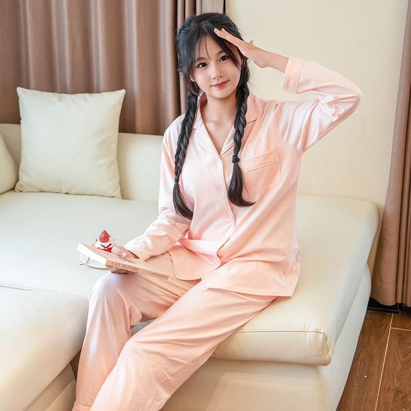 

2025 Women s Pure Cotton Solid Color Pajamas - Energetic Girl Autumn/Spring Style, Soft Home Wear XL (recommended 125-145 jin)