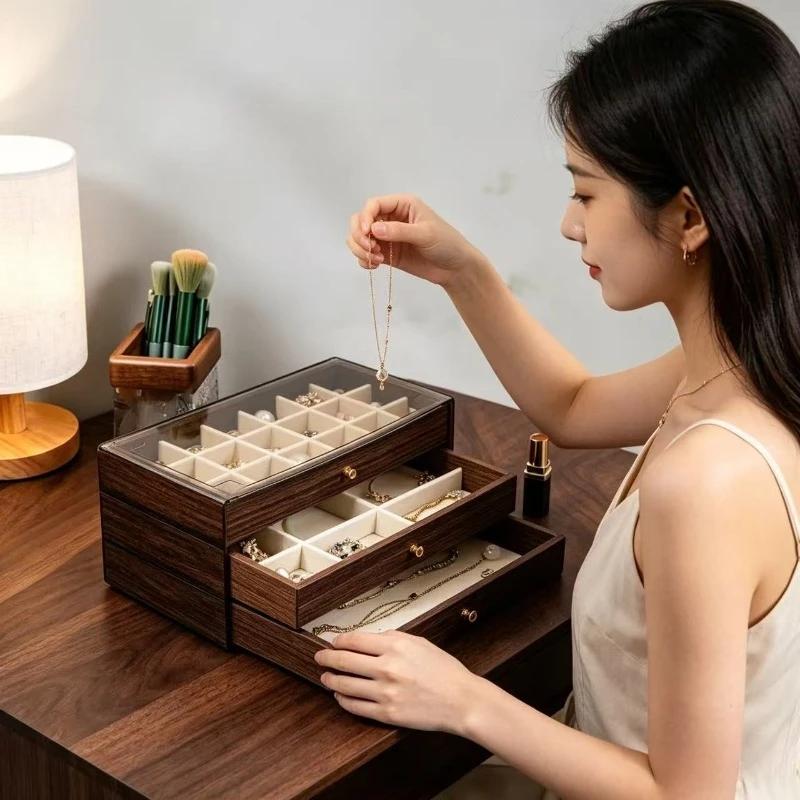 New Bestseller Multi-layer Wooden Jewelry Box Transparent Window Rings Necklace Jewelry Storage Case Organizer Bracelet Earrings