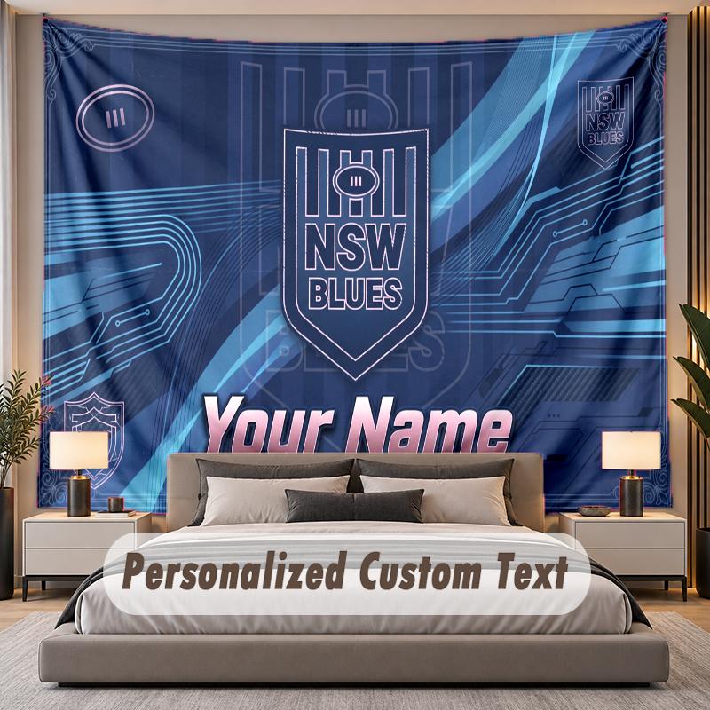Custom Name Text Tapestry NSW Blues Personalized Polyester Wall Tapestry For Bedroom And Room