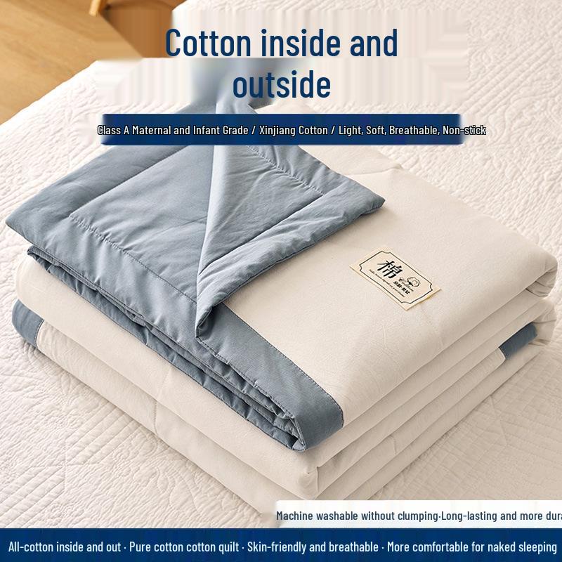 Tvättat täcke i ren bomull - Mjukt, lättviktigt, andningsbart, perfekt för sommaren, finns i enkel- och dubbelstorlek.