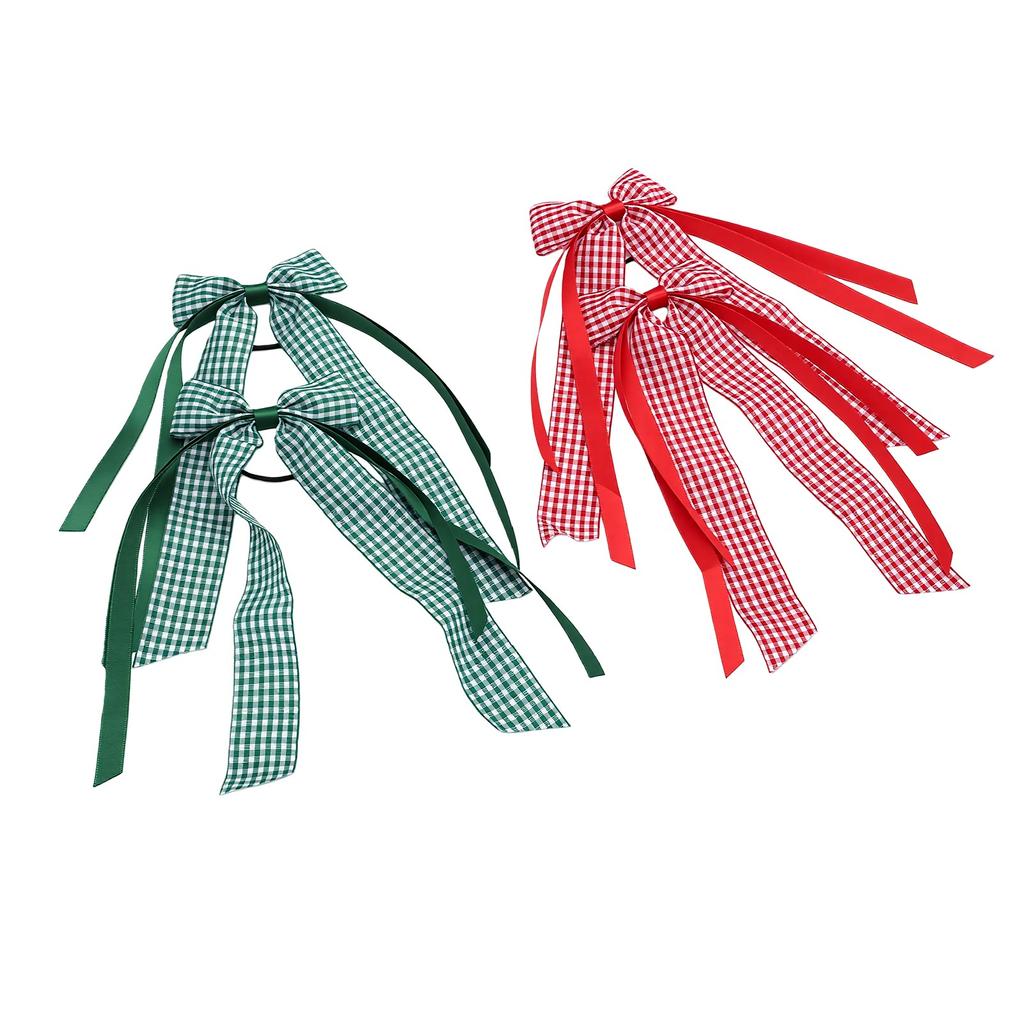 2 Pairs Gingham Hair Bows Scrunchies with Satin Ribbon Polyester Gingham Bow Hair Ties