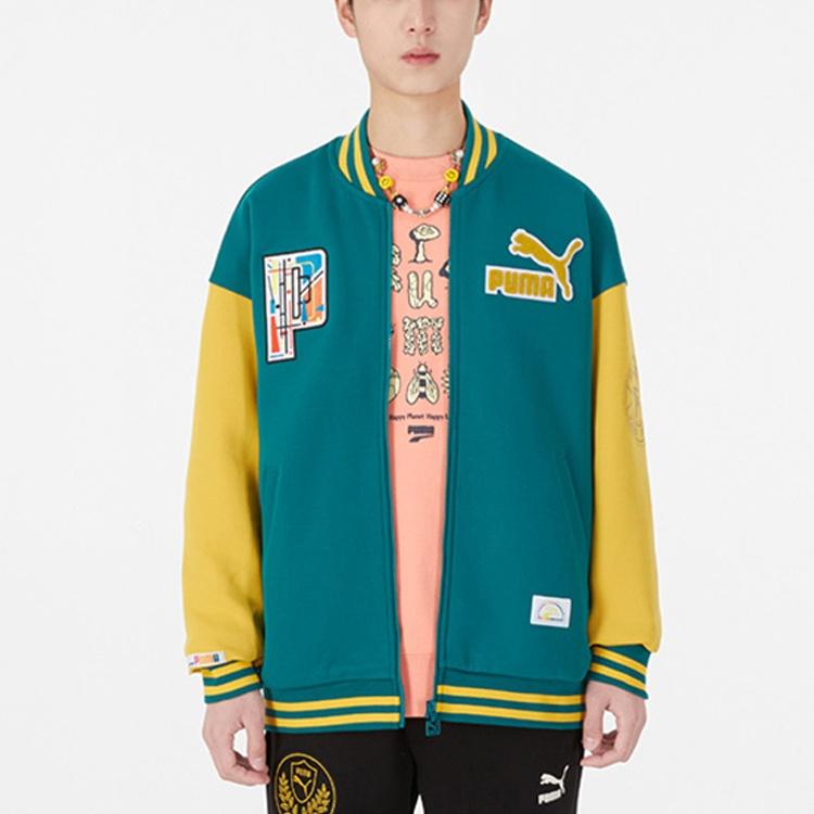 Puma Baseball Jackets Unisex Green Baseball Collar Moderate Straight Fit 537011-90