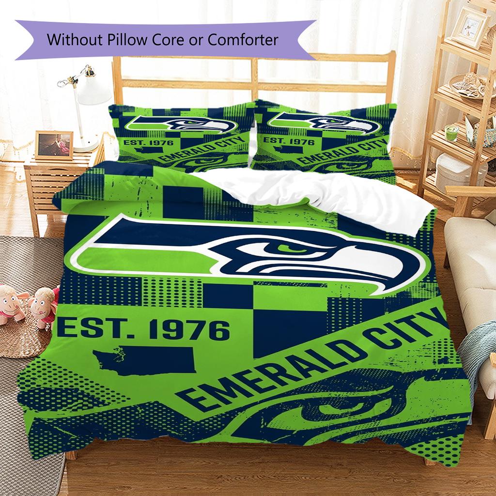 Set Biancheria da Letto con Fantasia Seattle Seahawks Copripiumino Federa Decorazione per la Casa Regalo (1 * copripiumino + 2 * federa, senza nucleo)