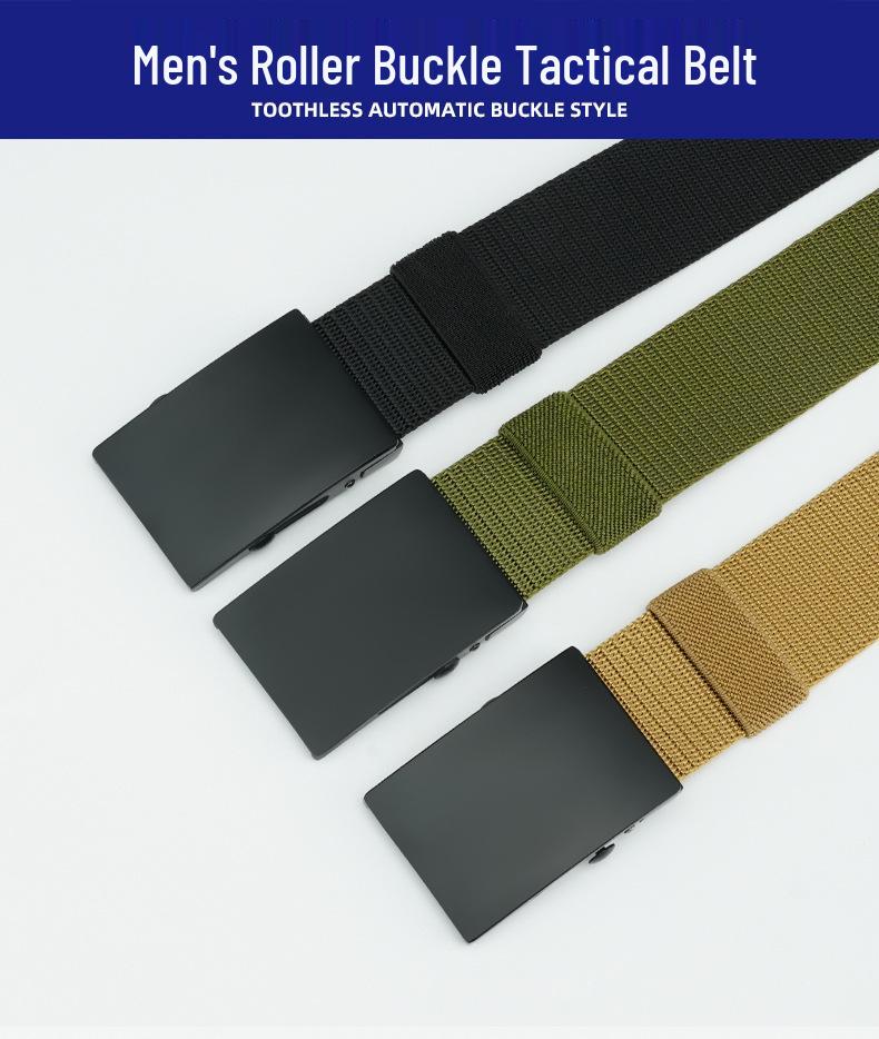Men's No-Hole Canvas Belt with Automatic Buckle - Versatile Casual Jeans Nylon Leather Belt