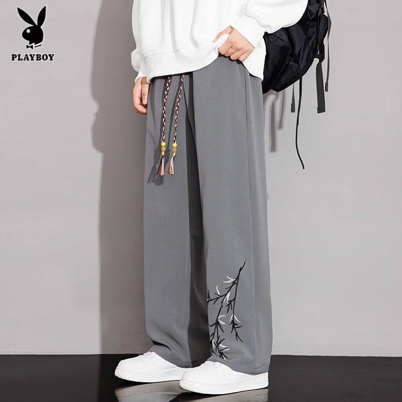 PLAYBOY Men s New Chinese Style Ice Silk Loose Straight-Leg Pants L