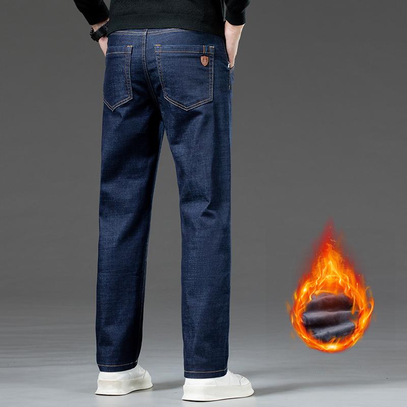 Winter Warm Jeans Men's Business Thick Work Pants Fashion High Waist Stretch Straight Pants Men's Pants