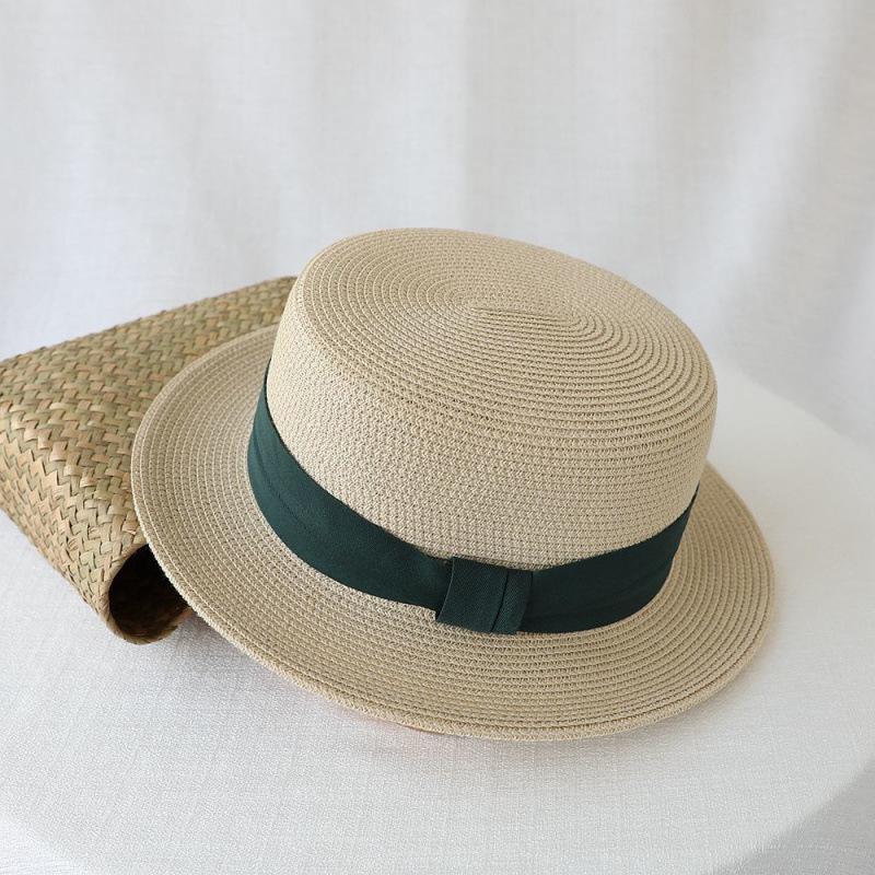 French flat-top sun-protection hat for women, summer beach vacation sunshade hat, internet celebrity woven wide-brim fresh top hat