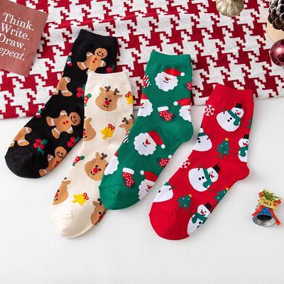 1/4 Pairs Thick Knit Soft Cotton Socks Autumn/Winter Christmas Socks Colorful Women Warm Socks