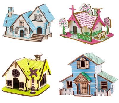 Haruju Ξύλινο 3D Puzzle Σπίτι στο Δάσος Σετ 4 Τεμαχίων Ξύλινο Χειροτεχνικό Παιχνίδι Μοντέλο 3D