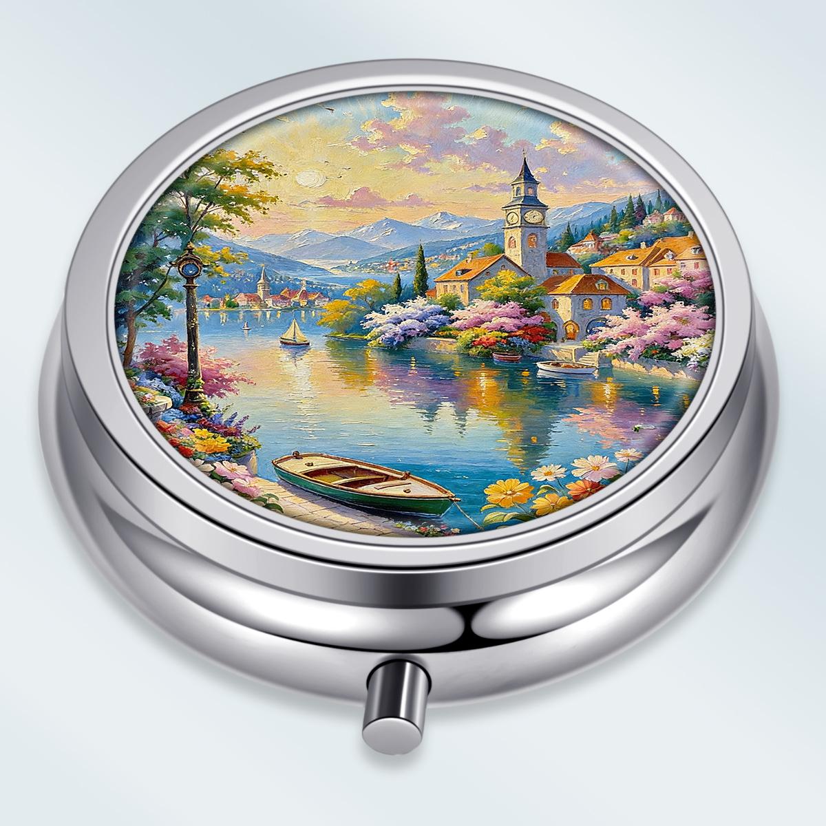 

Portable Pill Box with 3 Compartments, Mini Metal Medicine Organizer Case, Cute Printed Pill Container for Vitamins, Pills, Jewelry, Travel, Daily Use різнокольоровий