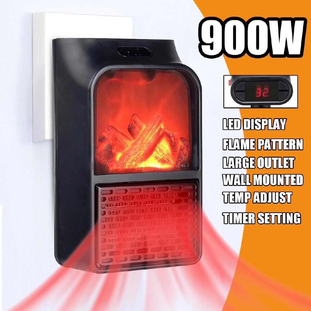 900W Mini Air Warmer Household Wall Handy Fan PTC Ceramic Heating Stove Radiator Electric Wall-outlet Flame Heater