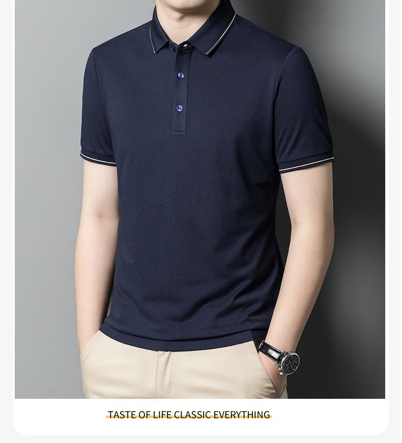 Men'S High-End Mulberry Silk Cold Short-Sleeved Polo Shirt Men'S Casual And Comfortable Solid Color Top