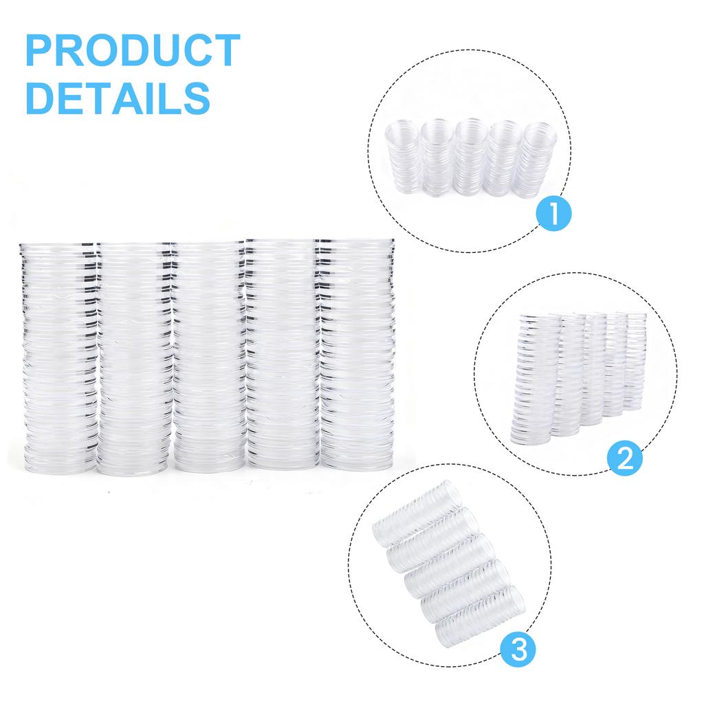 Simplify Your Collection Management with This Pack of Transparent Round Plastic Capsule Holders Totaling to 100 Pcs