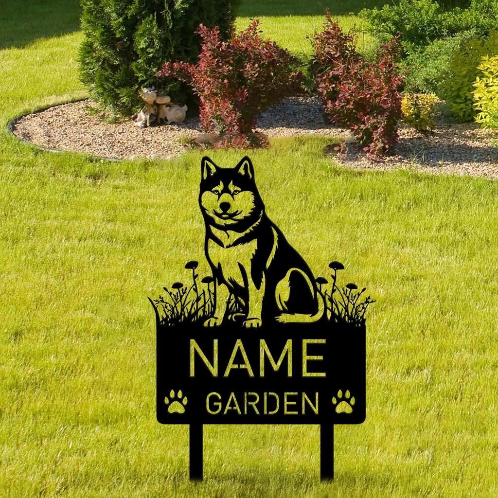 Individueller Metall Shiba Inu Hund Gedenk-Gartenstecker Grabstein Personalisierbares Haustier-Namensschild