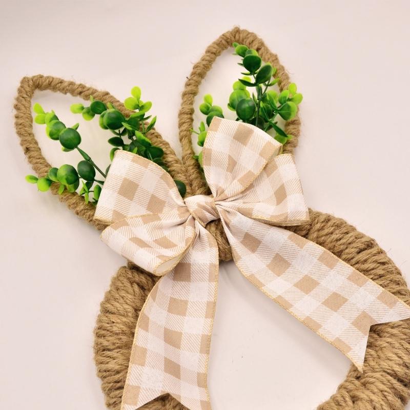 Easters Themed Florals Garlands Cartoon Rabbit Shaped Wreath for Front Door or Wall Decoration Seasonal Accessory