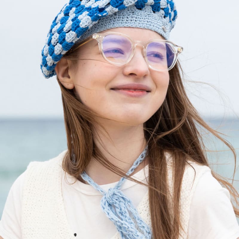 Slowslowly No.138 / Fruits Crochet Beret _ Blue (Fruit Bucket Hat Crochet Knit Beret)