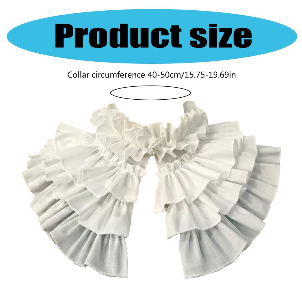 Elegant White Cotton Pleated False Collar Renaissances Layered Ruffle Victorian Detachable Shawl Cape for Womens Dresses