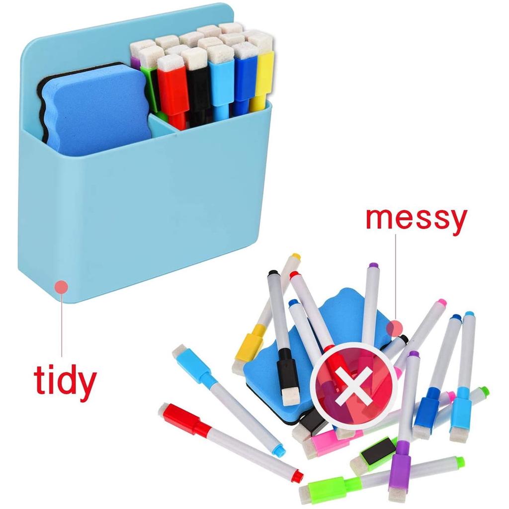 Magnetic Pencil Cup Storage Organizer,Magnetic Dry Erase Marker Holder, Pen and Eraser Holder for Whiteboard(Blue)