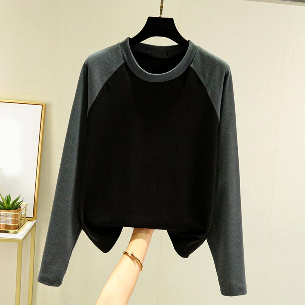 Ladies' Loose Comfortable Casual Fashionable And Warm Underwear With Seamless  Round Neck And Thick Velvet Long Sleeves Top