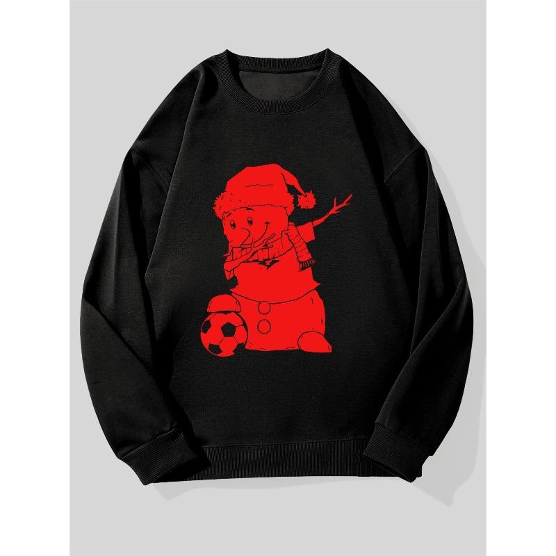 Men's Casual Crewneck Sweatshirt with Snowman Playing Soccer and Scarf Print