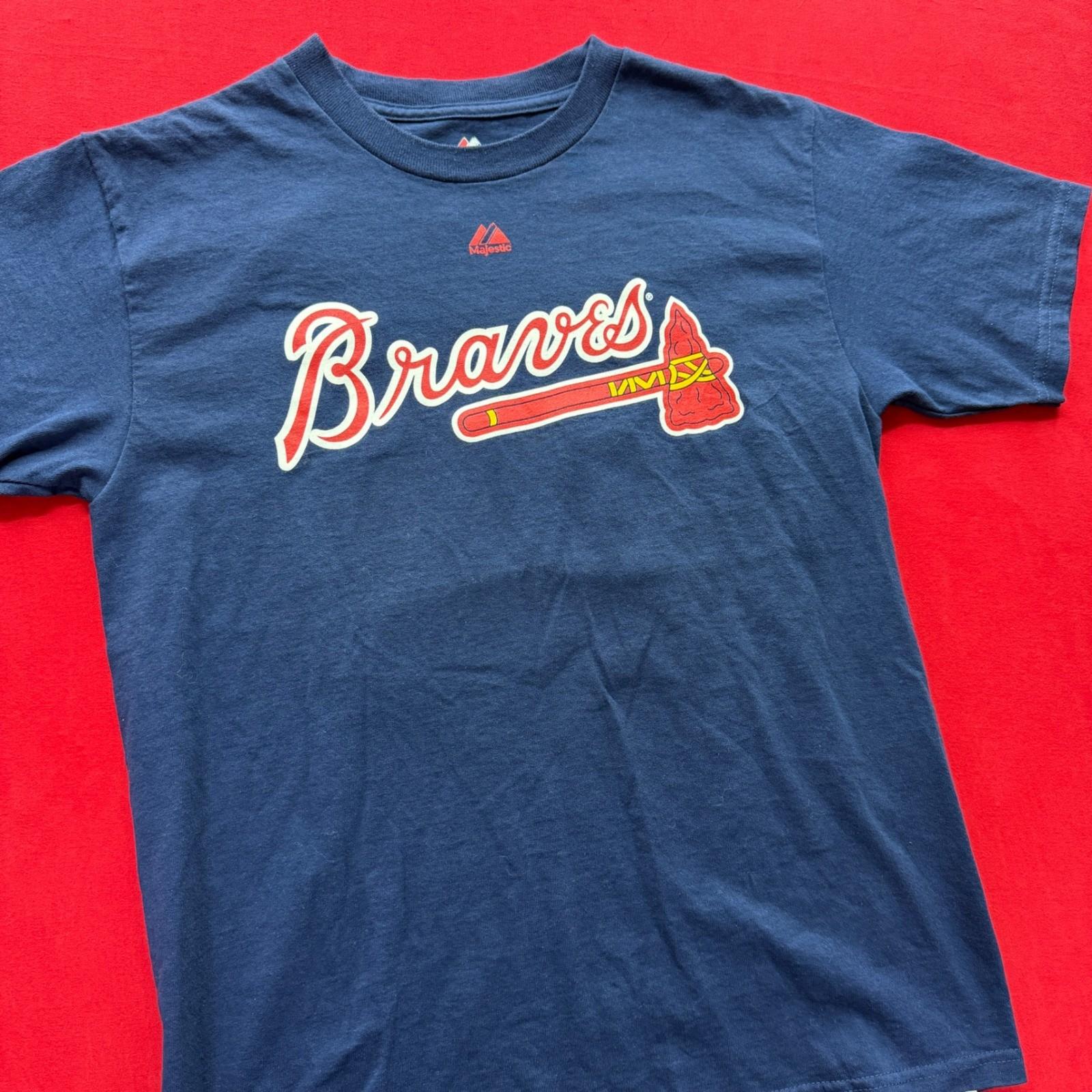 Majestic Atlanta Braves Brian McCann 16 Navy Blue MLB T-Shirt Youth Large L XXXL